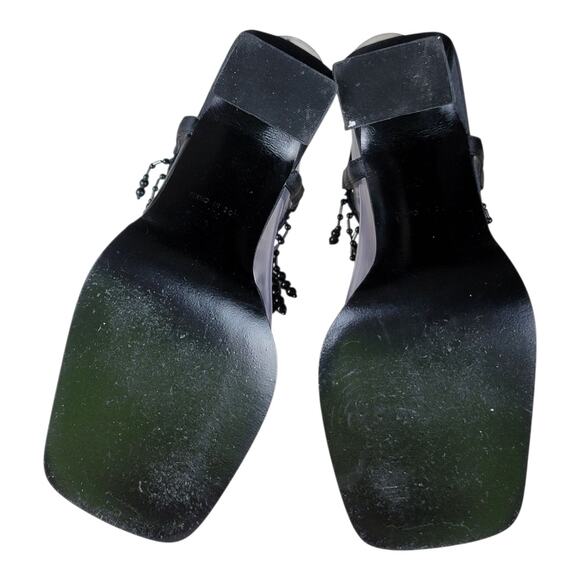 9&Co P-Shake Black Beaded Fringe Heels Square Toe Sandals Women’s Size 7M‎ - Picture 7 of 9